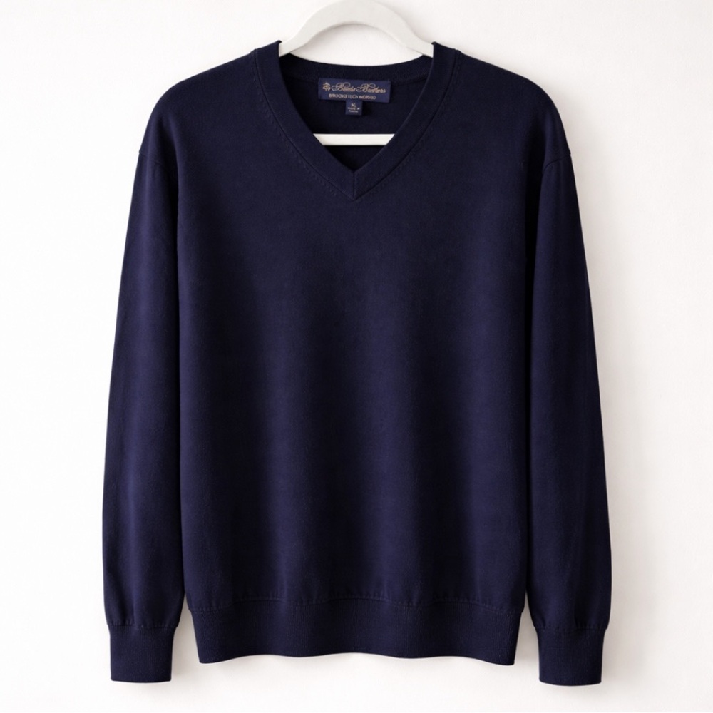 Brooks Brothers Brookstech 100% Merino Wool V-Neck Sweater Navy XL EUC